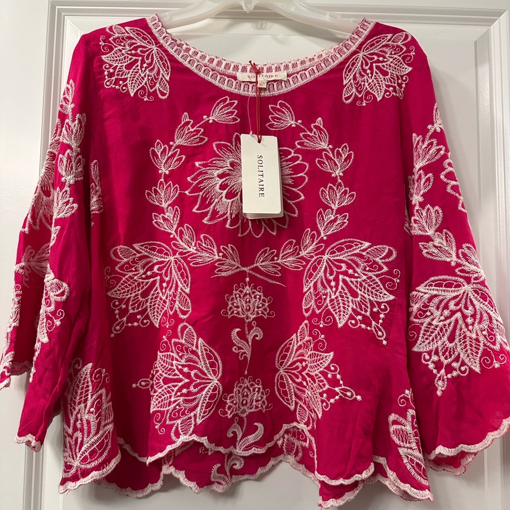 Solitaire Pink Boxy Embellished Blouse